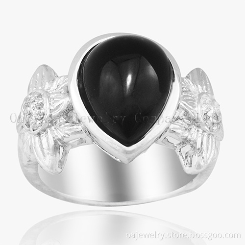 Water Drop Shap Onyx Set Silver 925 Ring (OAR0225)